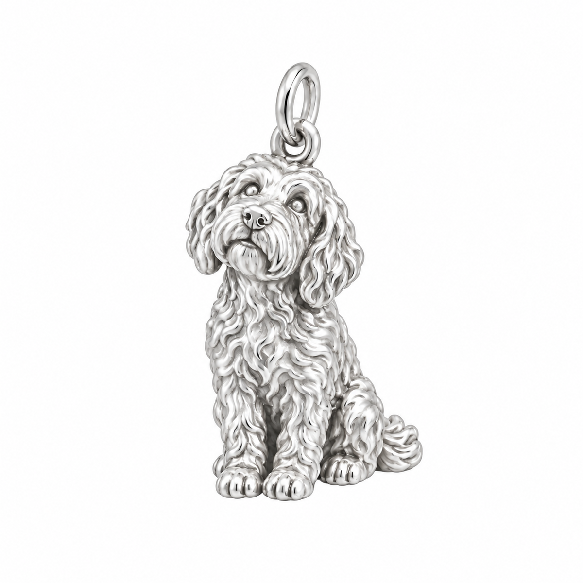Labradoodle — Happy Running Charm and Polyester Cord Bracelet Set — Silver