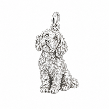 Labradoodle — Happy Running Charm and Polyester Cord Bracelet Set — Silver