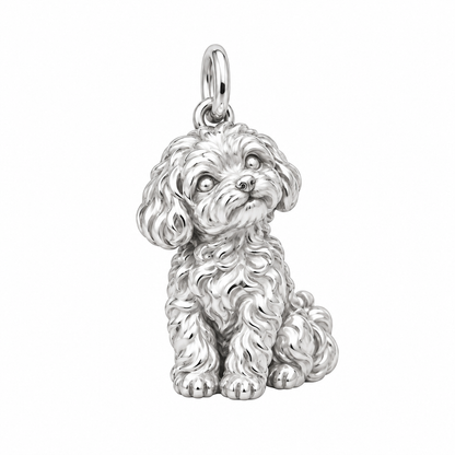 Maltipoo — Happy Running Charm and Polyester Cord Bracelet Set — Silver