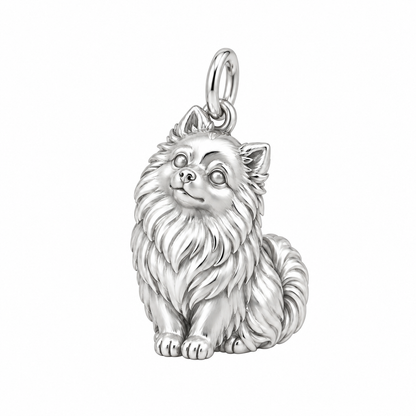 Pomeranian — Happy Running Charm and Polyester Cord Bracelet Set — Silver