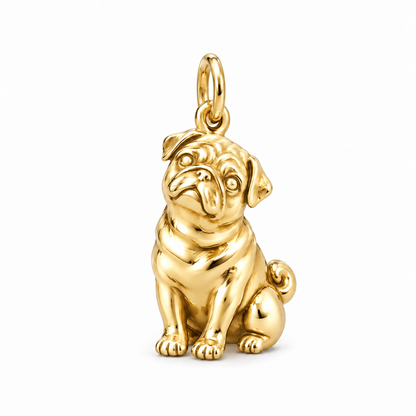 Pug — Happy Running Charm and Polyester Cord Bracelet Set — Gold