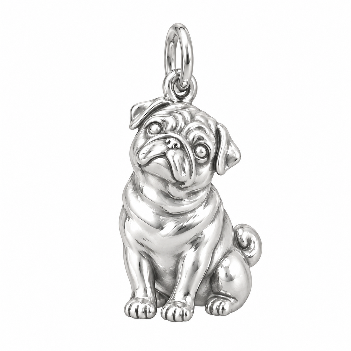 Pug — Happy Running Charm and Polyester Cord Bracelet Set — Silver