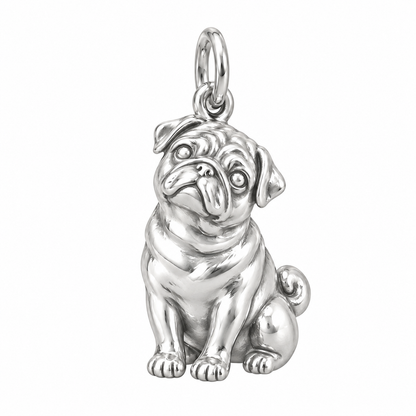 Pug — Happy Running Charm and Polyester Cord Bracelet Set — Silver