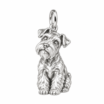 Schnauzer - Miniature, natural ears — Happy Running Charm and Polyester Cord Bracelet Set — Silver