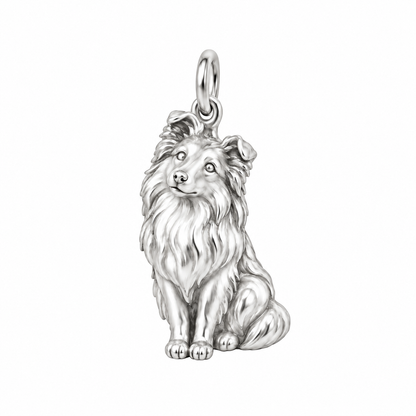Shetland Sheepdog — Happy Running Charm and Polyester Cord Bracelet Set — Silver
