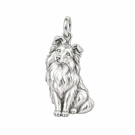 Shetland Sheepdog — Happy Running Charm and Polyester Cord Bracelet Set — Silver