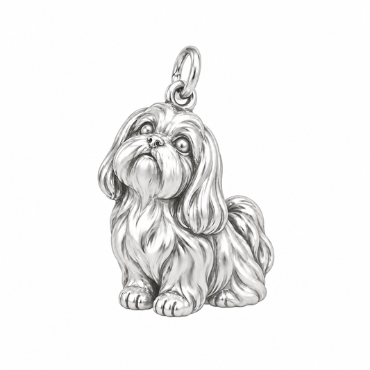 Shih Tzu - long coat — Happy Running Charm and Polyester Cord Bracelet Set — Silver