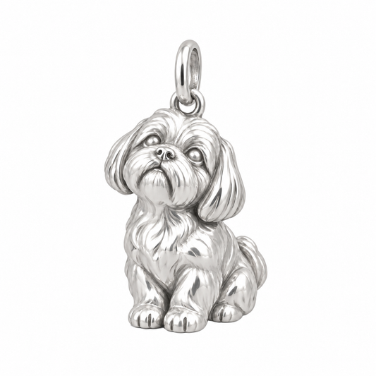 Shih Tzu - puppy cut — Happy Running Charm and Polyester Cord Bracelet Set — Silver