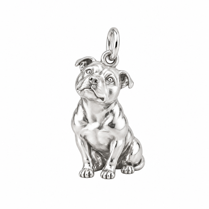 Staffordshire Bull Terrier — Happy Running Charm and Polyester Cord Bracelet Set — Silver