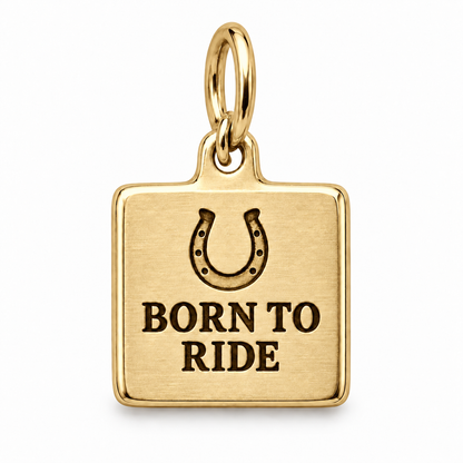 Born to Ride Engraved Square Horse Charm | gold | 032f0e6702c95e10a9cad8bd3f39aa5ad7933ed41f527b6ed45cf502d0a21d47