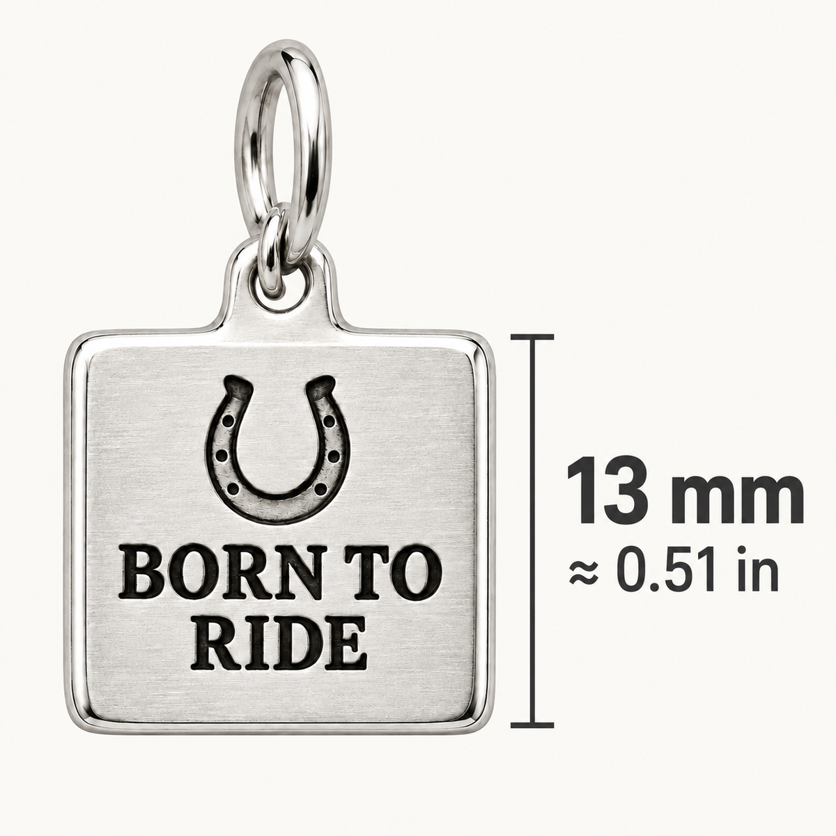 Born to Ride Engraved Square Horse Charm | size | 963b249063534aa930ee34a4c38ab000db7cc7c06c4a623ea6683499190ef945