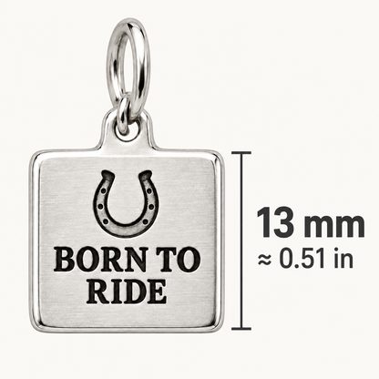 Born to Ride Engraved Square Horse Charm | size | 963b249063534aa930ee34a4c38ab000db7cc7c06c4a623ea6683499190ef945