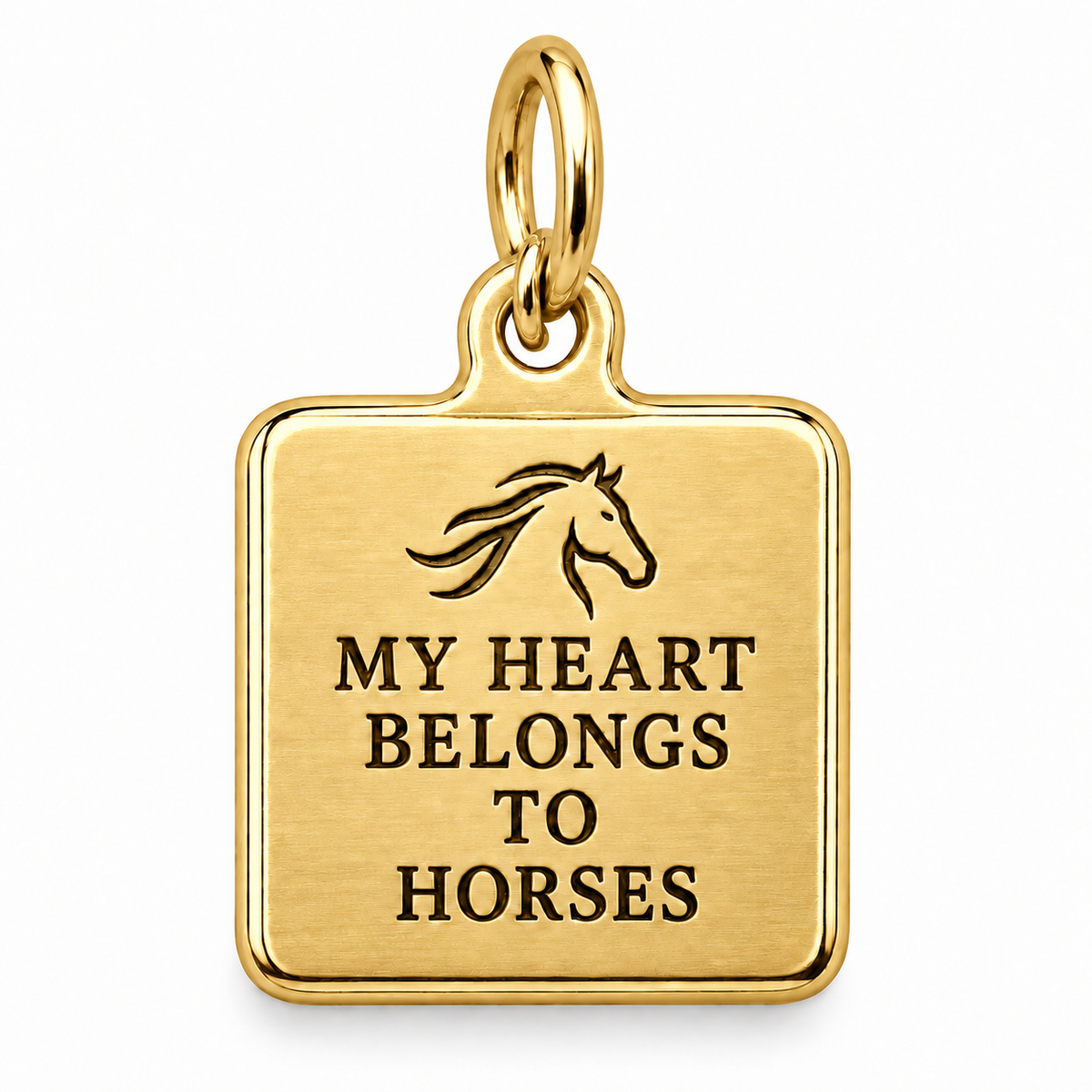 My Heart Belongs to Horses Engraved Square Charm | gold | f2f9f60a96a312013be6f3d6eef3dc577fd1f5508f905ea58ff781754986b2aa