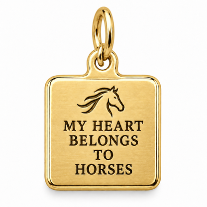 My Heart Belongs to Horses Engraved Square Charm | gold | f2f9f60a96a312013be6f3d6eef3dc577fd1f5508f905ea58ff781754986b2aa