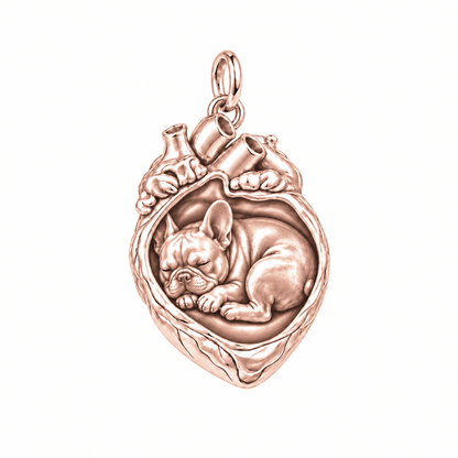 French Bulldog — In My Heart Sleeping Pet Charm and Polyester Cord Bracelet Set — Rose Gold