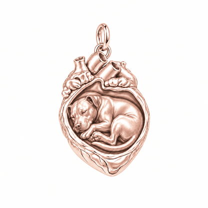 Pit Bull — In My Heart Sleeping Pet Charm and Polyester Cord Bracelet Set — Rose Gold