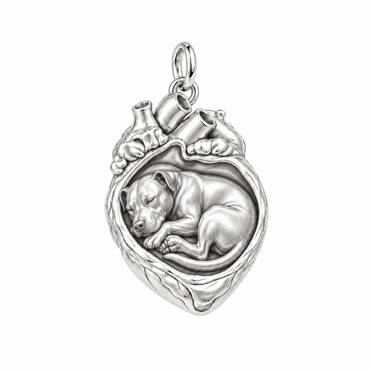 Pit Bull — In My Heart Sleeping Pet Charm and Polyester Cord Bracelet Set — Silver