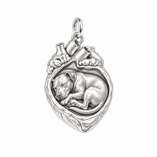Pit Bull — In My Heart Sleeping Pet Charm and Polyester Cord Bracelet Set — Silver
