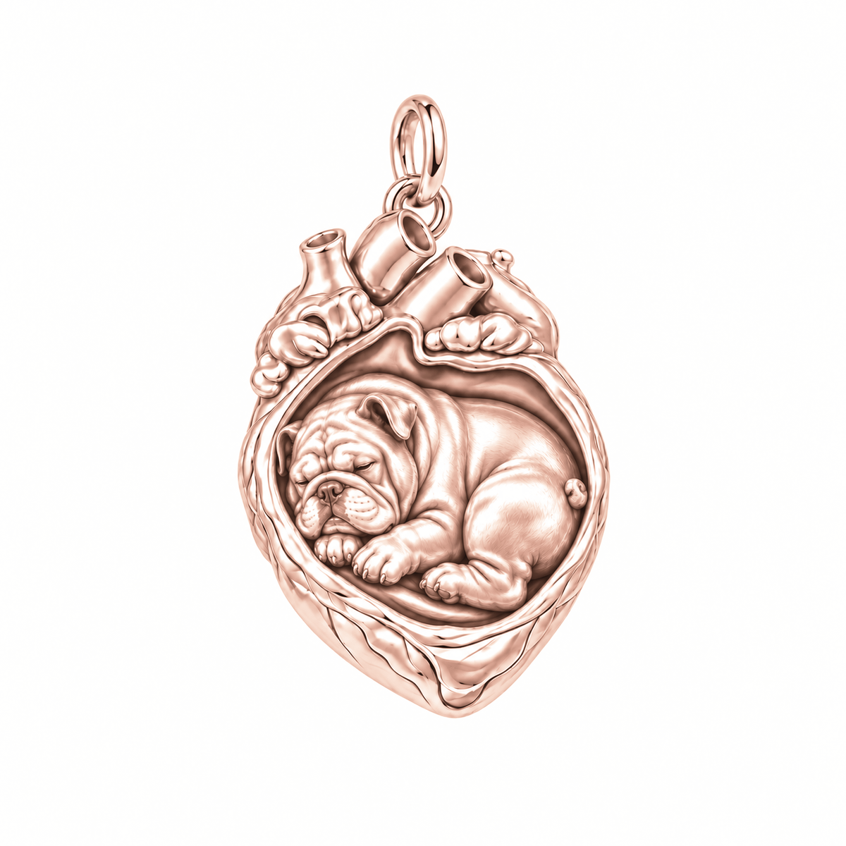 Bulldog — In My Heart Sleeping Pet Charm and Polyester Cord Bracelet Set — Rose Gold