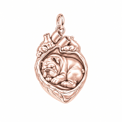Bulldog — In My Heart Sleeping Pet Charm and Polyester Cord Bracelet Set — Rose Gold