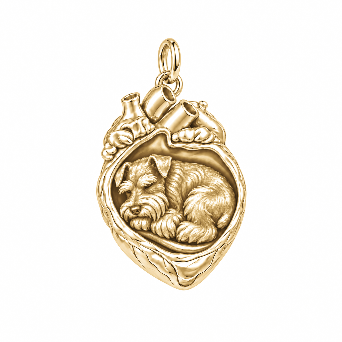 Schnauzer - Miniature, natural ears — In My Heart Sleeping Pet Charm and Polyester Cord Bracelet Set — Gold