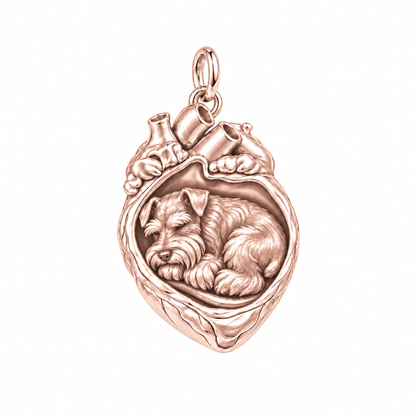 Schnauzer - Miniature, natural ears — In My Heart Sleeping Pet Charm and Polyester Cord Bracelet Set — Rose Gold