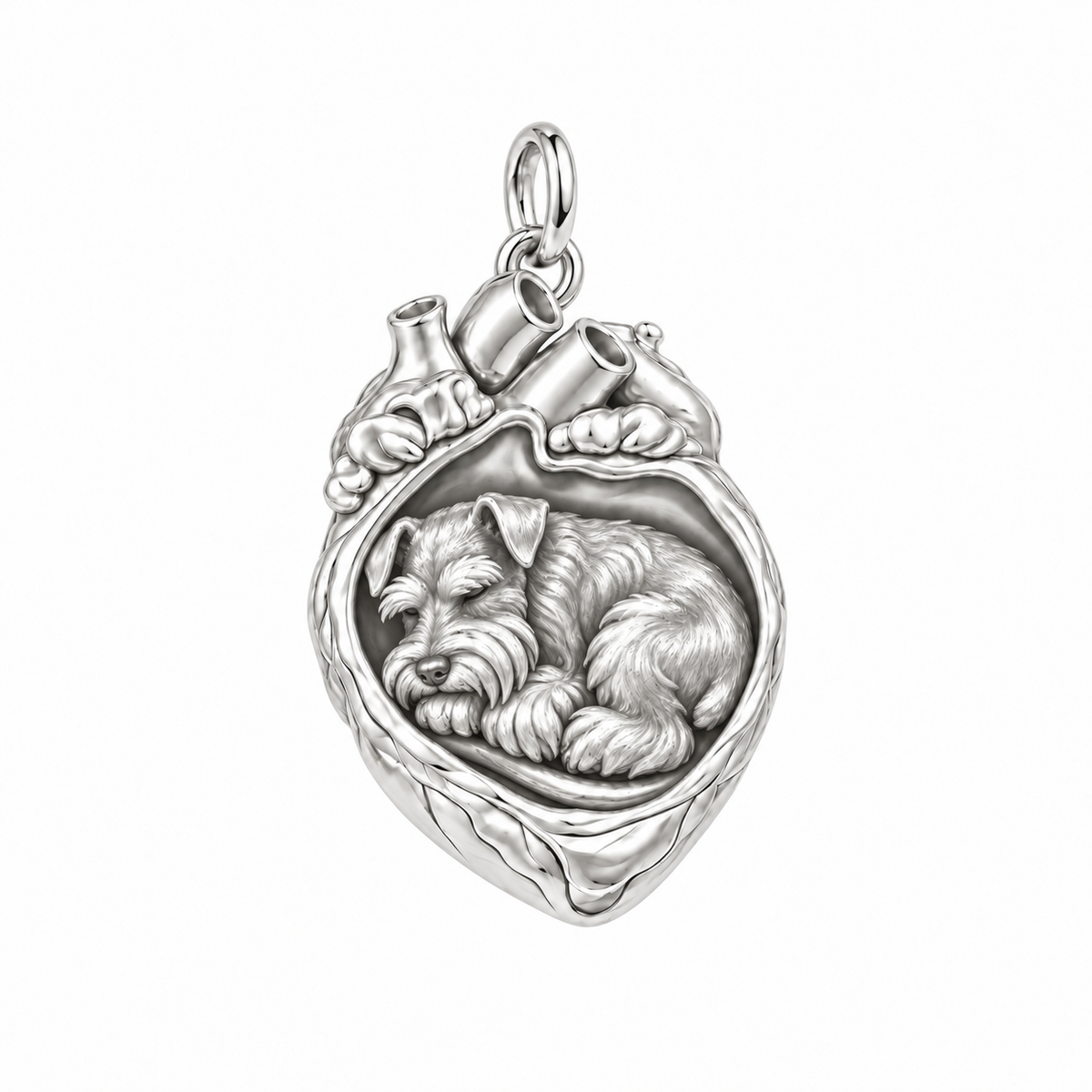 Schnauzer - Miniature, natural ears — In My Heart Sleeping Pet Charm and Polyester Cord Bracelet Set — Silver