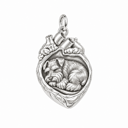Schnauzer - Miniature, natural ears — In My Heart Sleeping Pet Charm and Polyester Cord Bracelet Set — Silver