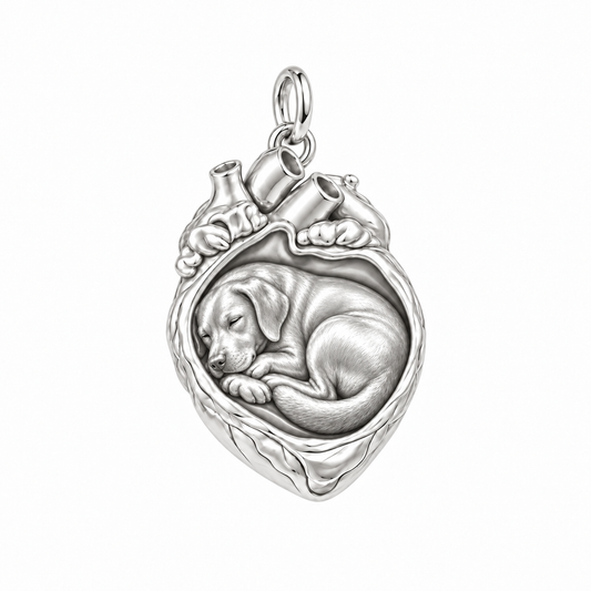 Labrador Retriever — In My Heart Sleeping Pet Charm and Polyester Cord Bracelet Set — Silver