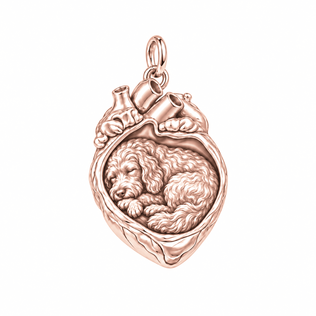 Labradoodle — In My Heart Sleeping Pet Charm and Polyester Cord Bracelet Set — Rose Gold