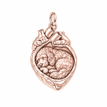Labradoodle — In My Heart Sleeping Pet Charm and Polyester Cord Bracelet Set — Rose Gold
