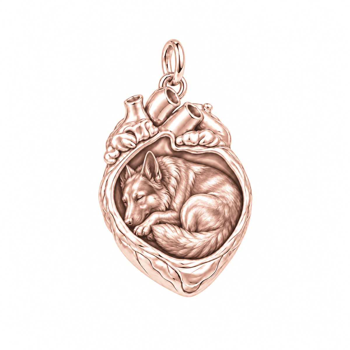German Shepherd - standard coat — In My Heart Sleeping Pet Charm and Polyester Cord Bracelet Set — Rose Gold