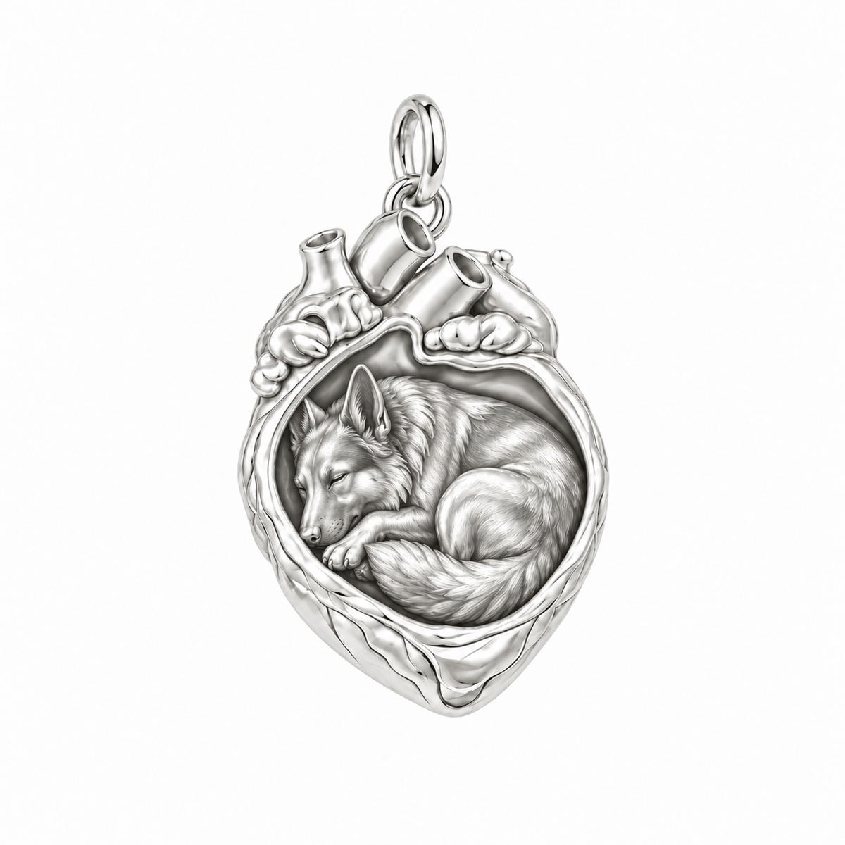 German Shepherd - standard coat — In My Heart Sleeping Pet Charm and Polyester Cord Bracelet Set — Silver
