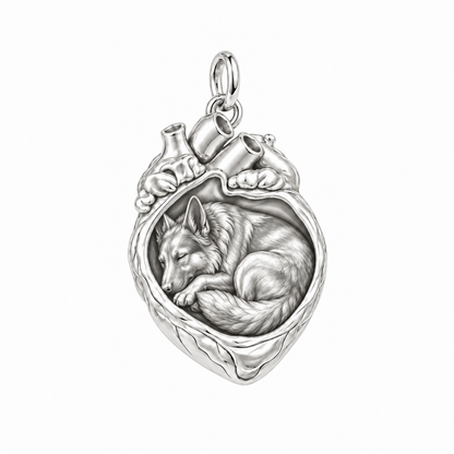 German Shepherd - standard coat — In My Heart Sleeping Pet Charm and Polyester Cord Bracelet Set — Silver