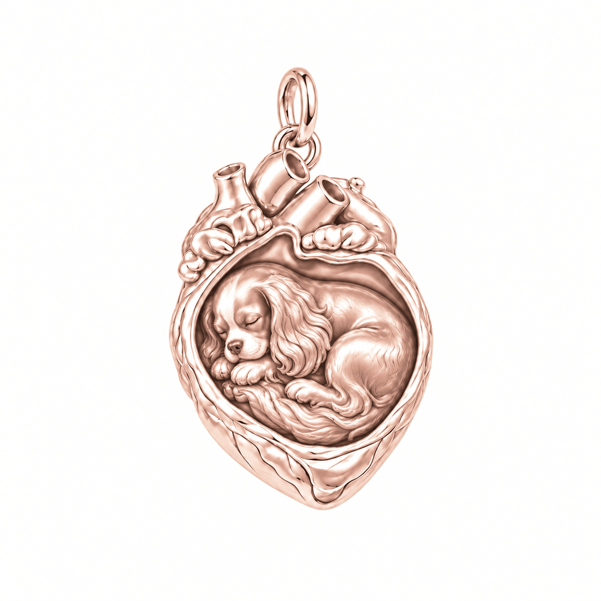 Cavalier King Charles Spaniel — In My Heart Sleeping Pet Charm and Polyester Cord Bracelet Set — Rose Gold