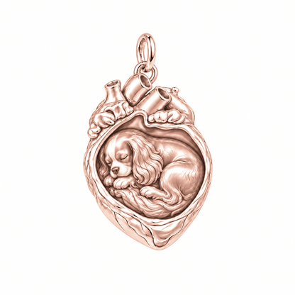Cavalier King Charles Spaniel — In My Heart Sleeping Pet Charm and Polyester Cord Bracelet Set — Rose Gold