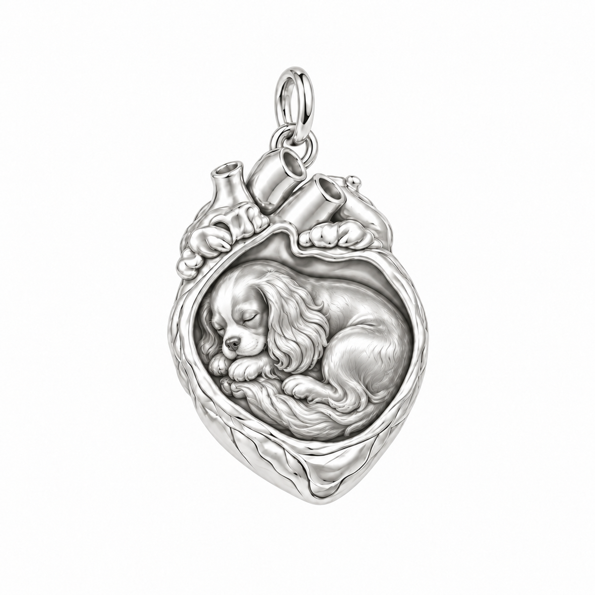 Cavalier King Charles Spaniel — In My Heart Sleeping Pet Charm and Polyester Cord Bracelet Set — Silver