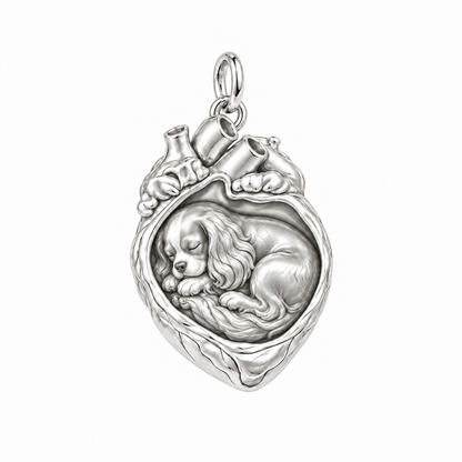 Cavalier King Charles Spaniel — In My Heart Sleeping Pet Charm and Polyester Cord Bracelet Set — Silver