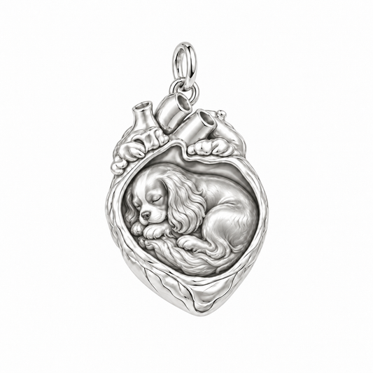 Cavalier King Charles Spaniel — In My Heart Sleeping Pet Charm and Polyester Cord Bracelet Set — Silver