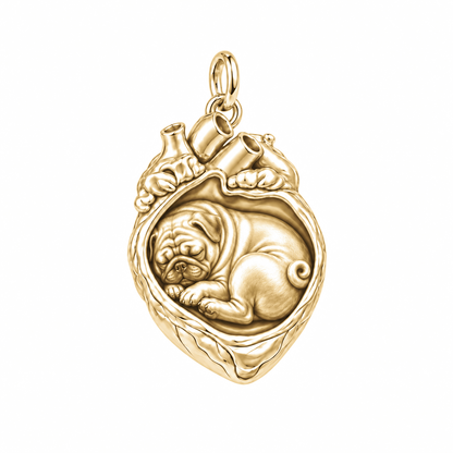 Pug — In My Heart Sleeping Pet Charm and Polyester Cord Bracelet Set — Gold