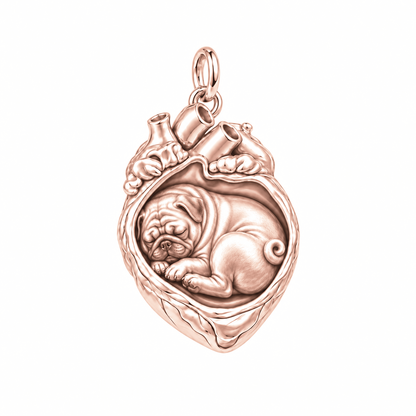 Pug — In My Heart Sleeping Pet Charm and Polyester Cord Bracelet Set — Rose Gold