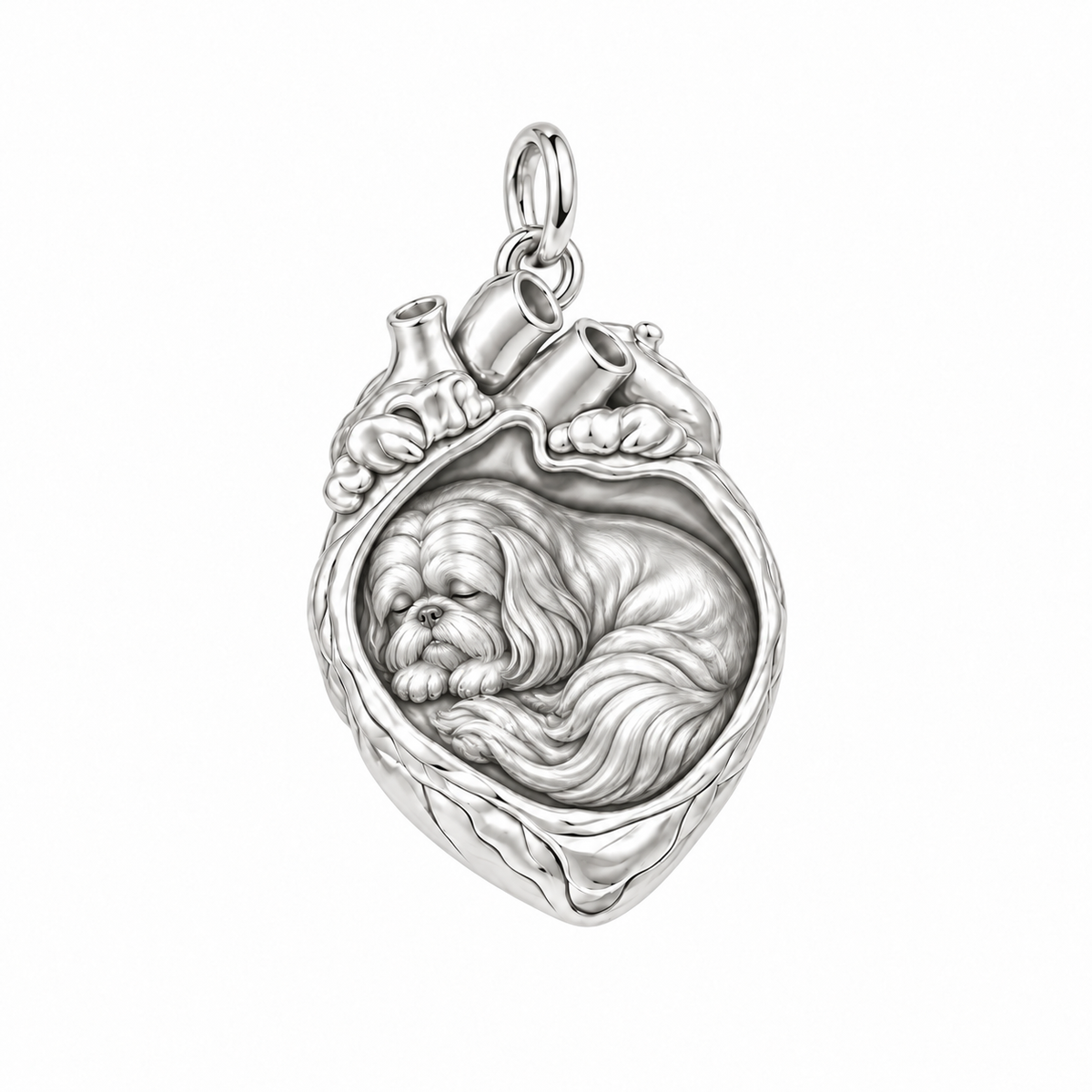 Shih Tzu - long coat — In My Heart Sleeping Pet Charm and Polyester Cord Bracelet Set — Silver