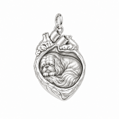 Shih Tzu - long coat — In My Heart Sleeping Pet Charm and Polyester Cord Bracelet Set — Silver