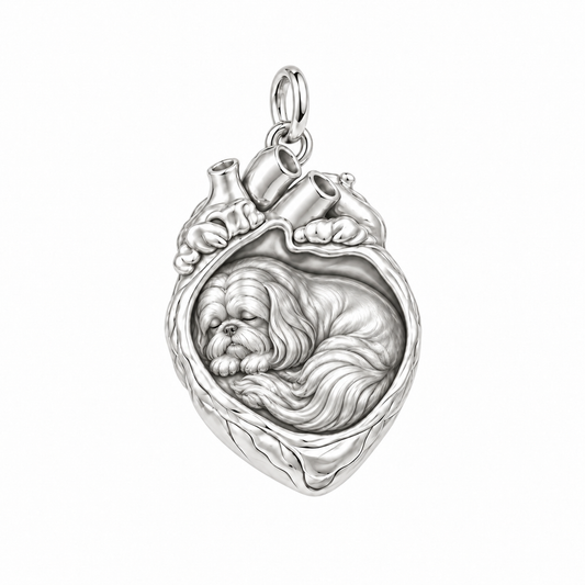 Shih Tzu - long coat — In My Heart Sleeping Pet Charm and Polyester Cord Bracelet Set — Silver