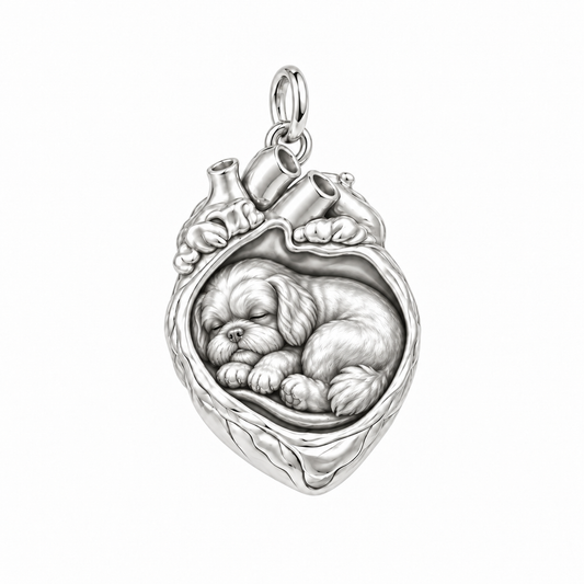 Shih Tzu - puppy cut — In My Heart Sleeping Pet Charm and Polyester Cord Bracelet Set — Silver