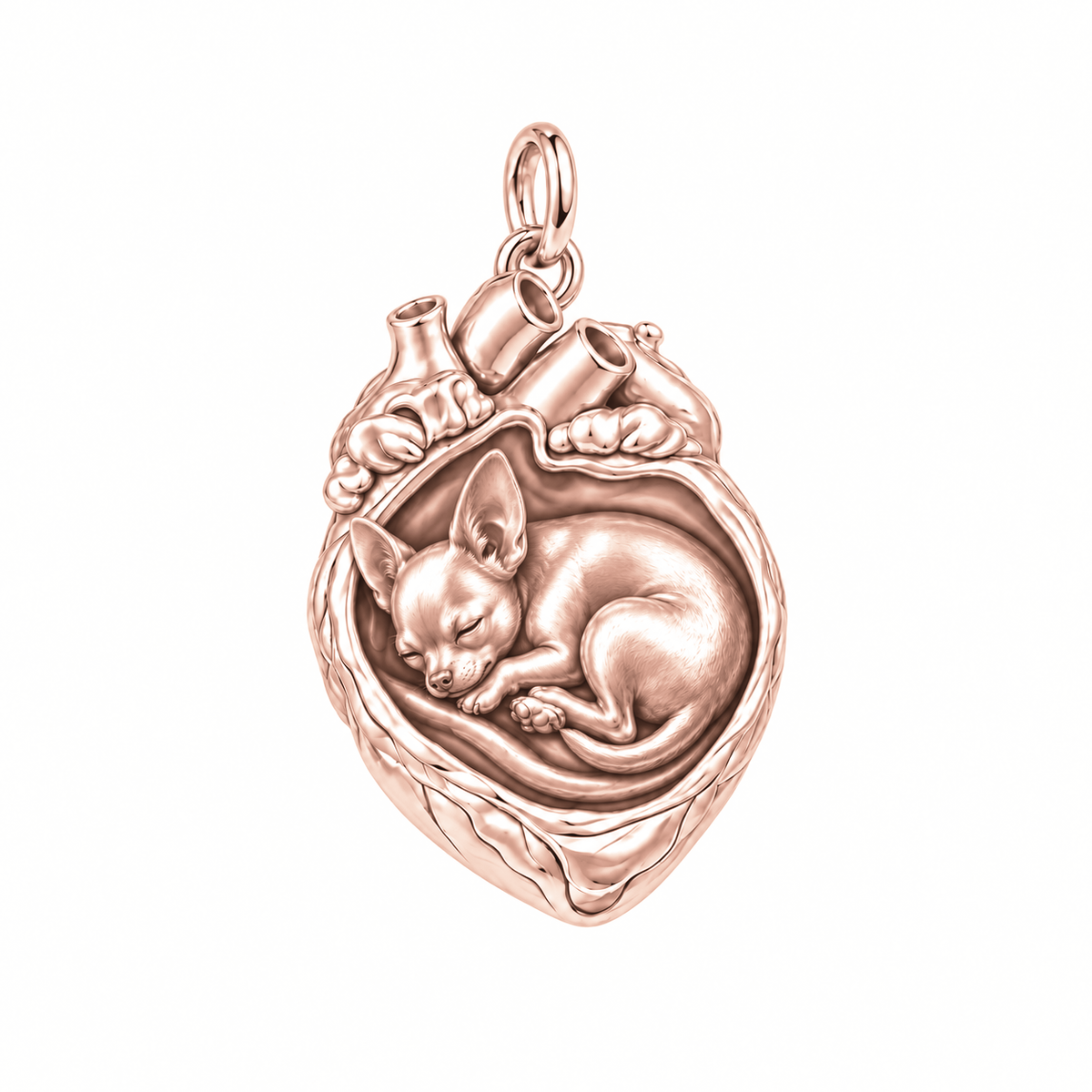 Chihuahua - short hair — In My Heart Sleeping Pet Charm and Polyester Cord Bracelet Set — Rose Gold