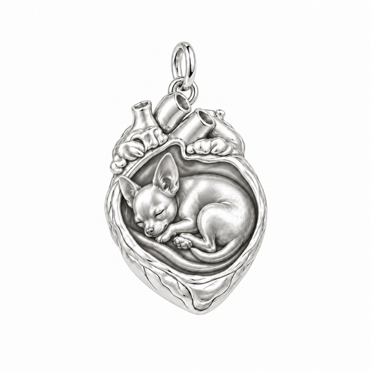 Chihuahua - short hair — In My Heart Sleeping Pet Charm and Polyester Cord Bracelet Set — Silver