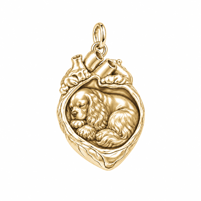 Cocker Spaniel — In My Heart Sleeping Pet Charm and Polyester Cord Bracelet Set — Gold