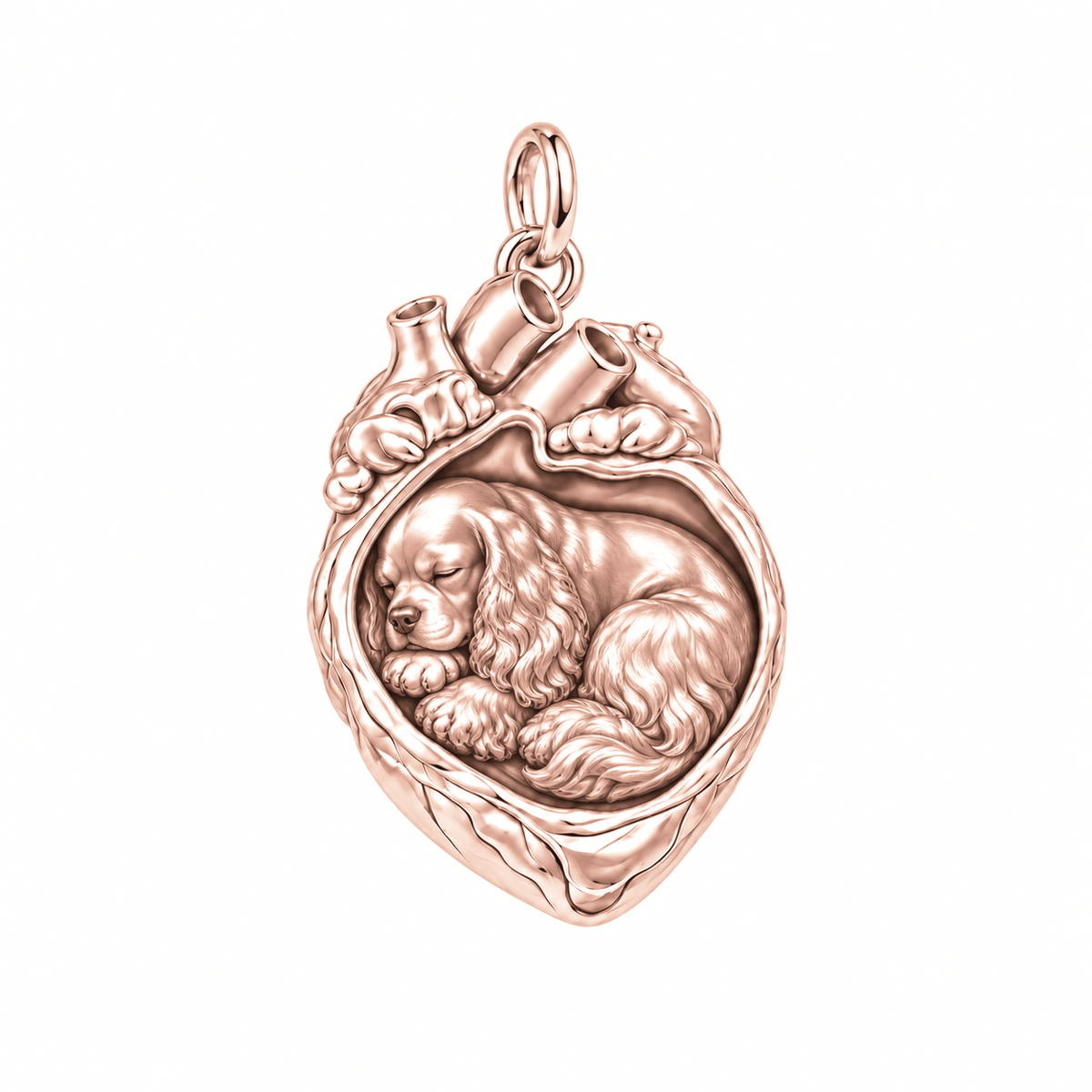 Cocker Spaniel — In My Heart Sleeping Pet Charm and Polyester Cord Bracelet Set — Rose Gold