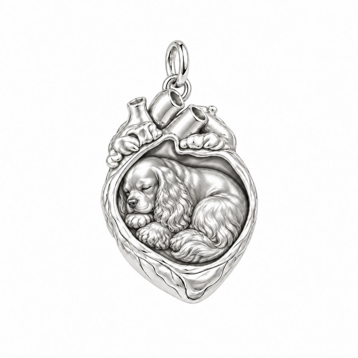 Cocker Spaniel — In My Heart Sleeping Pet Charm and Polyester Cord Bracelet Set — Silver